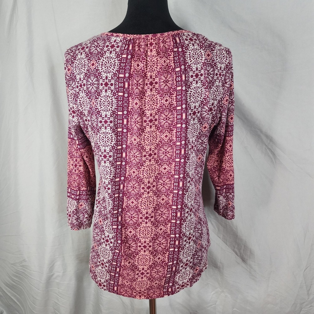 RED CAMEL Size Medium 100% Cotton Beaded Pleated Geometric Pink Floral Blouse - Picture 5 of 10